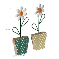 IH Casa Decor Galvanized Daisy On Wood Stand Asstd - Ensemble De 2
