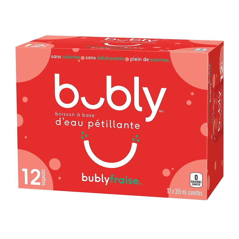 Bubly™ Eau Pétillante Saveur Fraise 12 x355 mL, Canettes