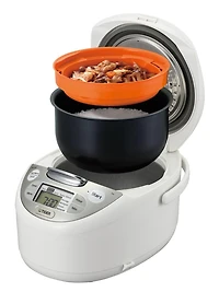 Tiger JAX-R Series 10Cup White Micom Rice Cooker With Tacook Cooking Plate