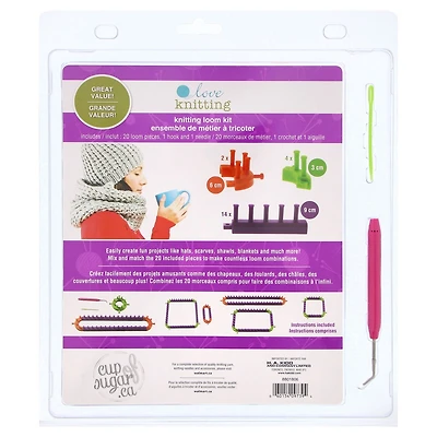 Love Knitting Round Loom Kit, 4 Looms (14–36 cm) with Hook & Needle, 20 pcs