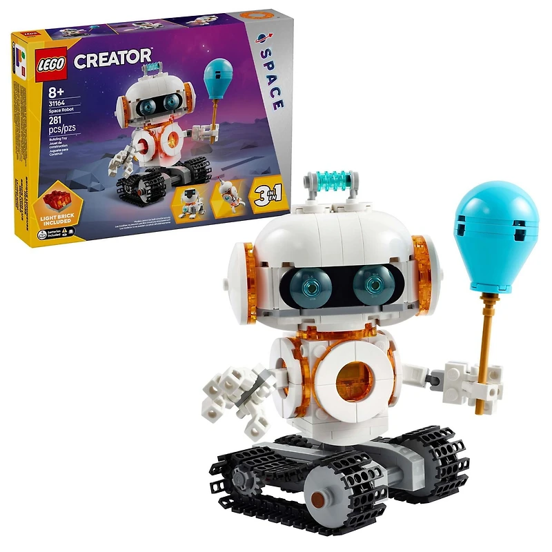 LEGO Creator 3 in 1 Space Robot Toy - Building Toy with 3 Options, Robot, Spaceship, or Robot Dog - Building Kit for Kids, Boys and Girls, Ages 8+ - Gift Idea for Birthdays - 31164, Includes 281 Pieces, Ages 8+