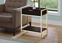 Monarch Specialties Accent Table, Side, End, Nightstand, Lamp, Storage Drawer, Living Room, Bedroom, Brown Laminate, Gold Metal, Contemporary, Modern