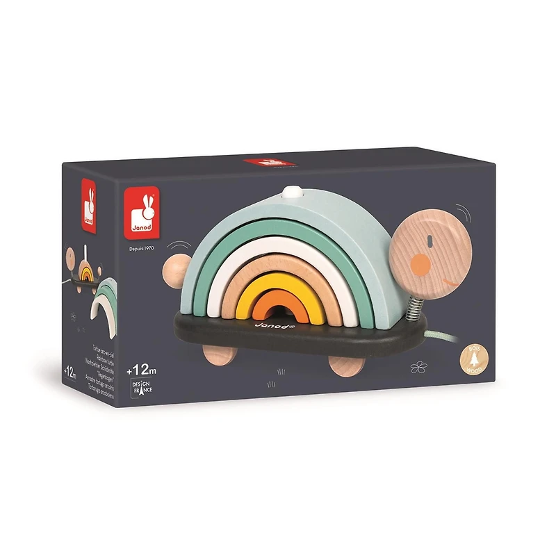 Janod - Tortue Arc-en-Ciel Sweet Cocoon - Jouet à Pousser et Tirer - Pour Bébés et Tout-Petits - Dès 12 Mois - Multilingue - J04405.