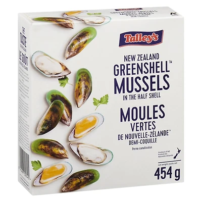 Talley's New Zealand Greenshell Mussels, Half Shell, Frozen, 454 g, 454 g