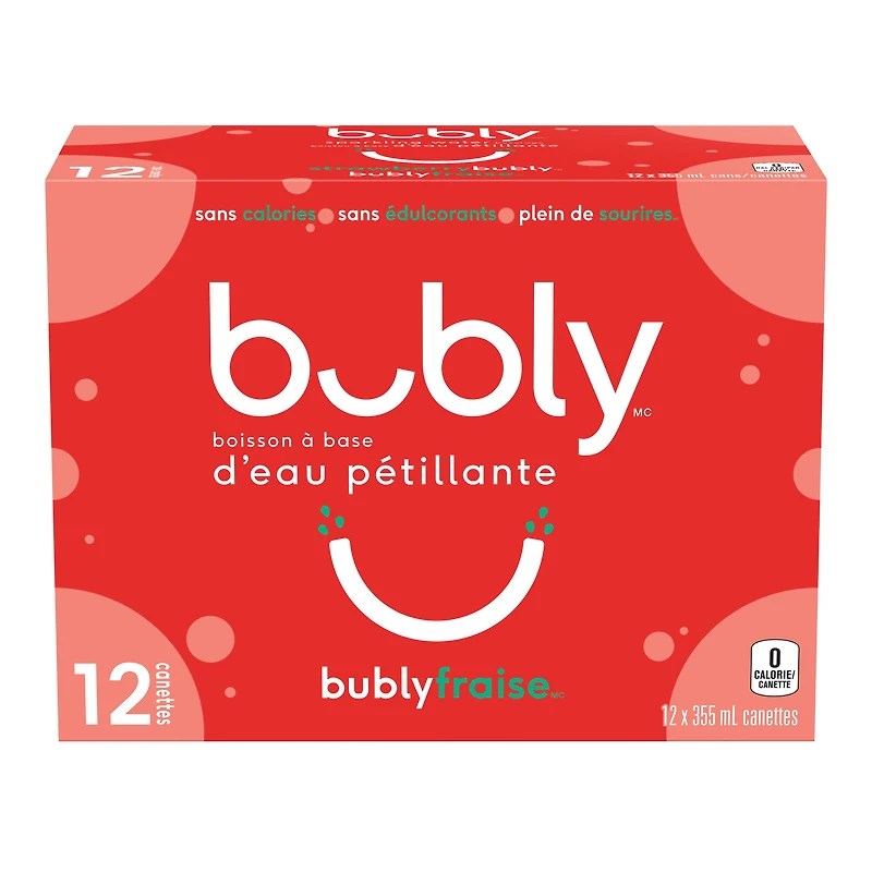 Bubly™ Eau Pétillante Saveur Fraise 12 x355 mL, Canettes