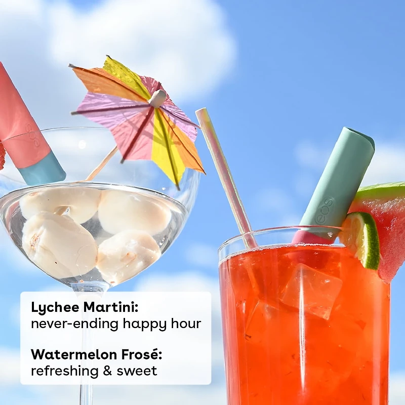 eos 100% Natural Lip Balm Sticks- Watermelon Frosé and Lychee Martini, All-Day Moisture, 4g, 2 Pack