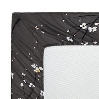 Literie toutes saisons en percale de coton à fibres longues, 600 fils au pouce carré, motif floral gris, motif de fleurs de prunier