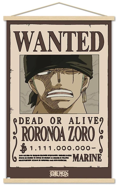 One Piece - Roronoa Zoro Wanted Poster Wall Poster with Magnetic Frame, 22.375" x 34"