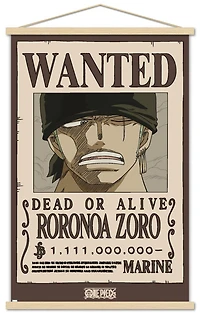 One Piece - Roronoa Zoro Wanted Poster Wall Poster with Magnetic Frame, 22.375" x 34"