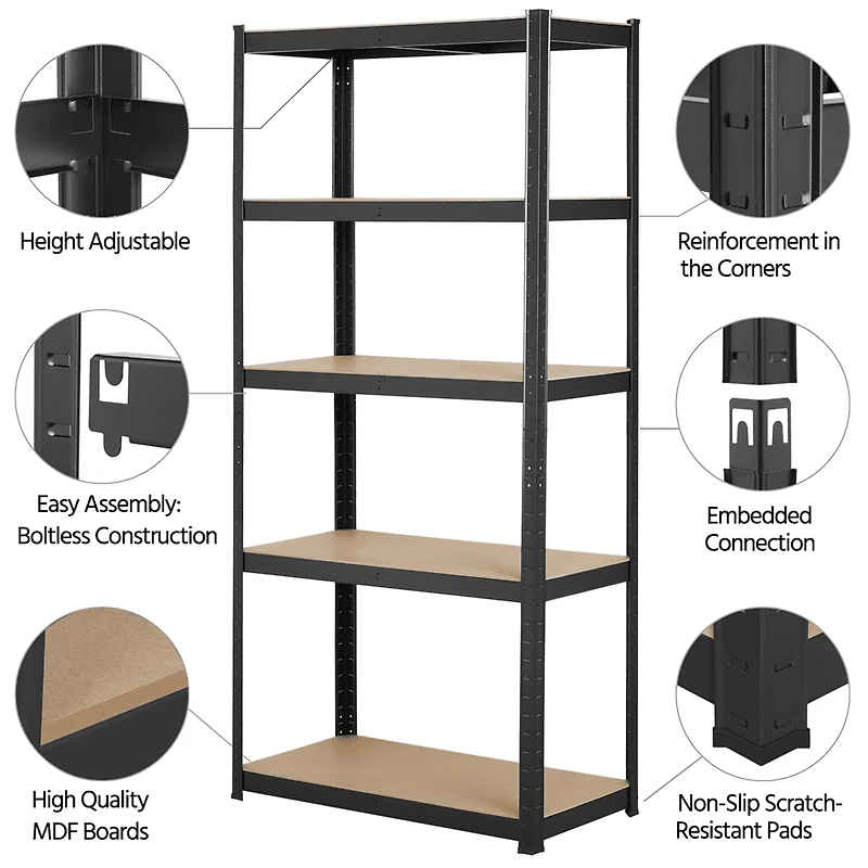 Fullfurnique 71″ Height Metal Storage Rack with Adjustable Shelves, Black