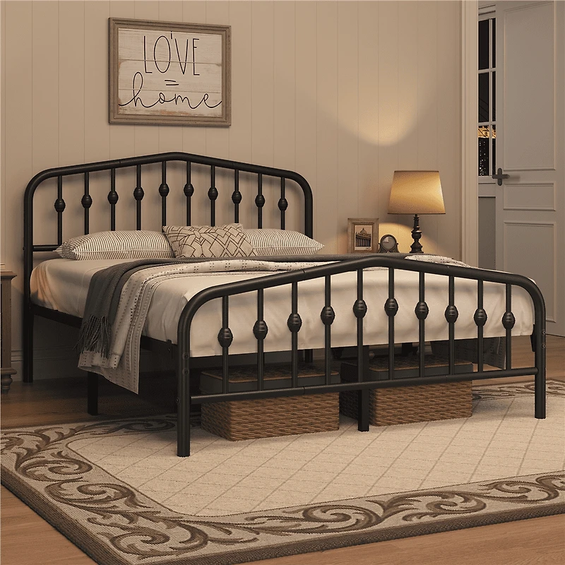 Fullfurnique Modern Metal Bed Frame with Arched Headboard and Footboard, Twin, Black
