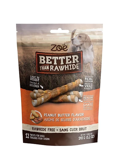 Zoe Better Than Rawhide Twists, Peanut Butter, 148 g, 148g / 12 Twists