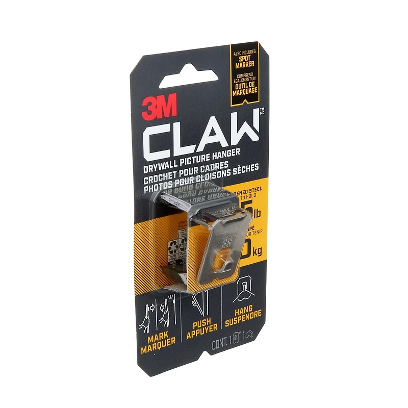 3M™ CLAW Drywall Picture Hanger with Temporary Spot Marker 3PH45M-1EF, Holds 45 lbs