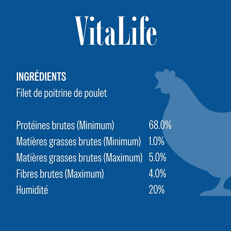 Gâteries au poulet VitaLife, friandises pour chiens entièrement naturelles et à base de viande séchée 400 g