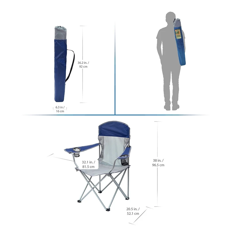 Chaise filet confort Ozark Trail, capacité maximale de 102 kg (225 lbs), Couleur Bleu taille : 32,1 po de largeur x 20,5 po de profondeur x 38 po de hauteur