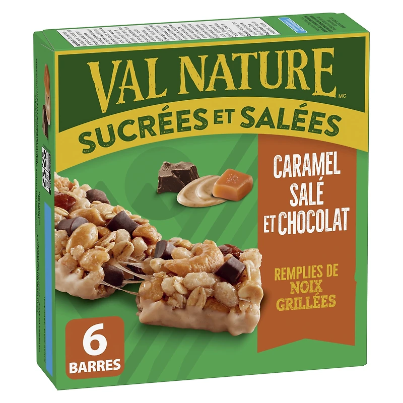 Val Nature Barres Granola, Sucrées et Salées, Saveur Caramel Salé et Chocolat, Format Économique, 6 Barres 6 barres x 35 g, 210 g
