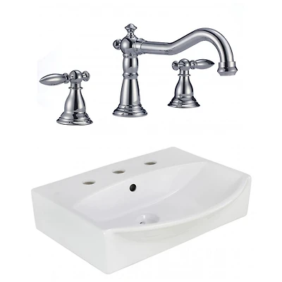 in. W Above Counter White Bathroom Vessel Sink Set For 3H8-in. Center Faucet AI