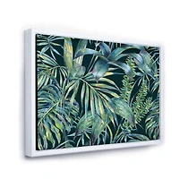 Designart Natural Leaves Exotic On Dark I FLOAT FRAME WALL ART