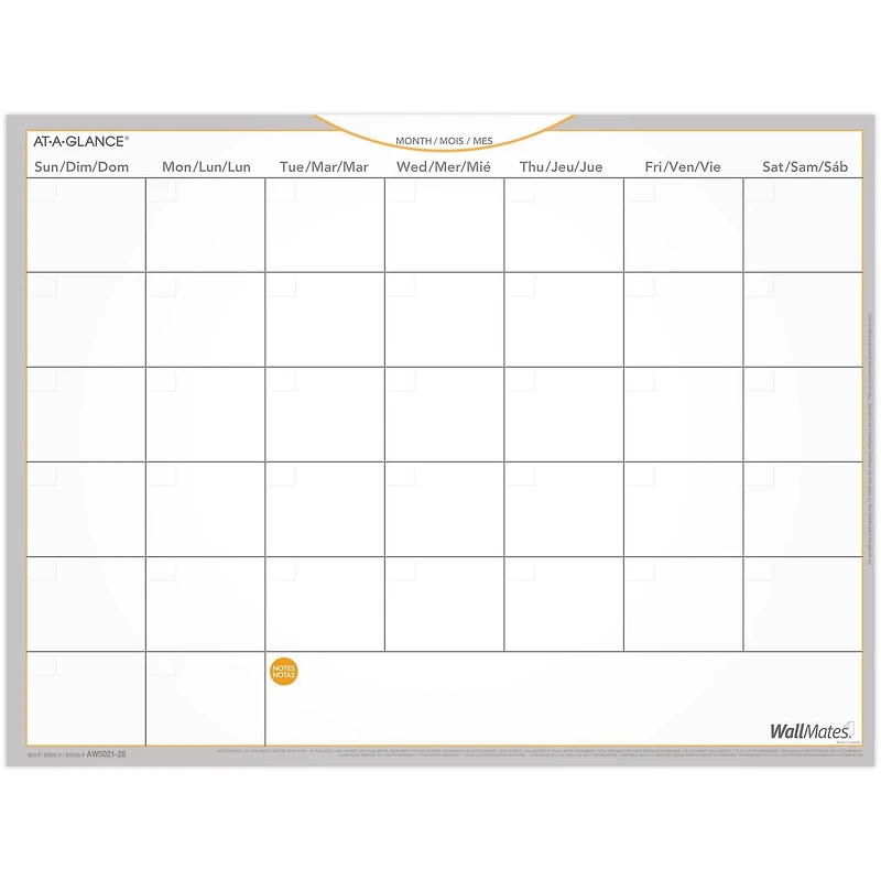 Wallmates Self-Adhesive Dry-Erase Undated Monthly Planner, 24 x 18