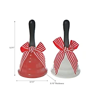 Metal Bell With Wooden Handle (With Bow) (Asstd) - Set of 2