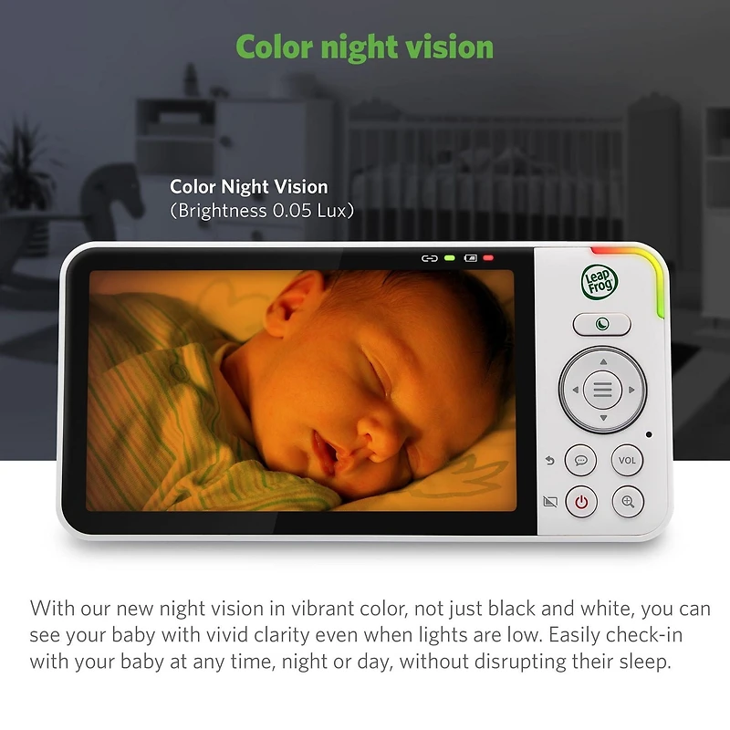 LeapFrog LF925-2HD, Moniteur de bébé Wi-Fi 1080p panoramique à 360 degrés et inclinaison à 2 camér affichage haute définition 720p de 5 po, veilleuse, vision nocturne couleur, (Blanc)