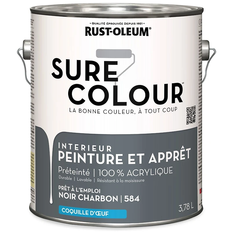 Rust-Oleum Sure Colour™ Peinture + Apprêt, Intérieur Coquille d'oeuf, Noir Charbon 3,78L 3,78L