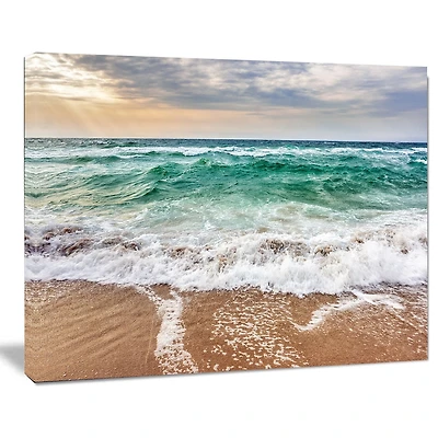 Design Art Crystal Clear Blue Foaming Waves Seashore Canvas Wall Art