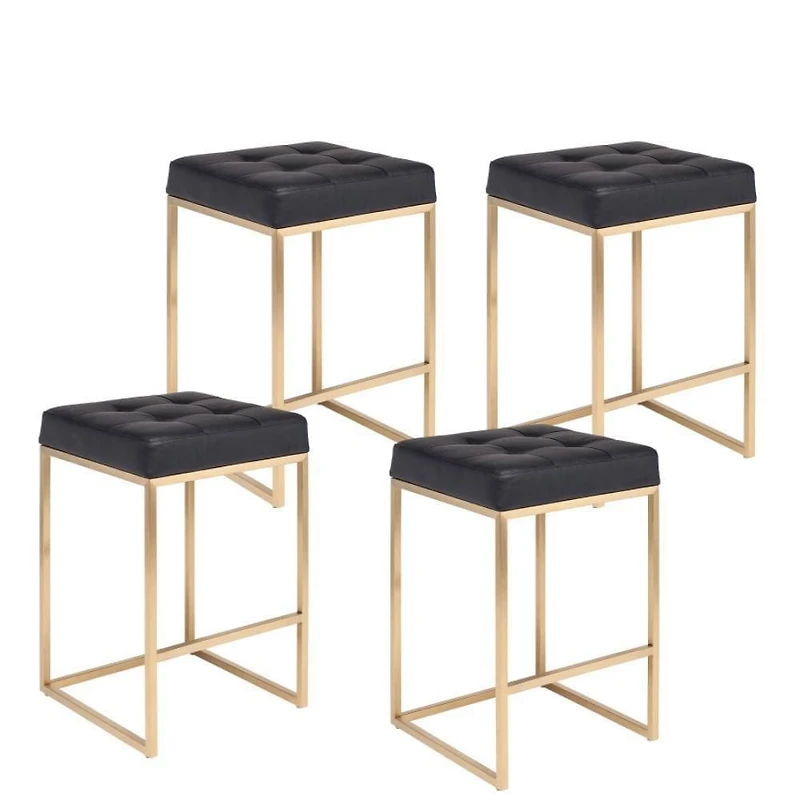 Tabouret de Bar Pipe en Noir et Or Set de 4