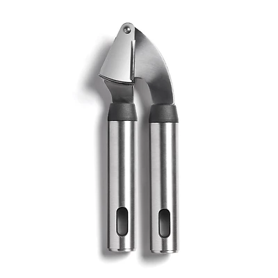 Starfrit Gourmet Steel Garlic Press, Large Capacity, Durable 430 Stainless Steel Handle, Pivoting Chamber for Easy Cleaning, Dishwasher Safe, Starfrit Gourmet Steel Garlic Press features a durable stainless steel handle and blade, large capacity for multiple cloves, and a pivoting chamber for easy cleaning. Dishwasher safe. Size: 7.6" length.