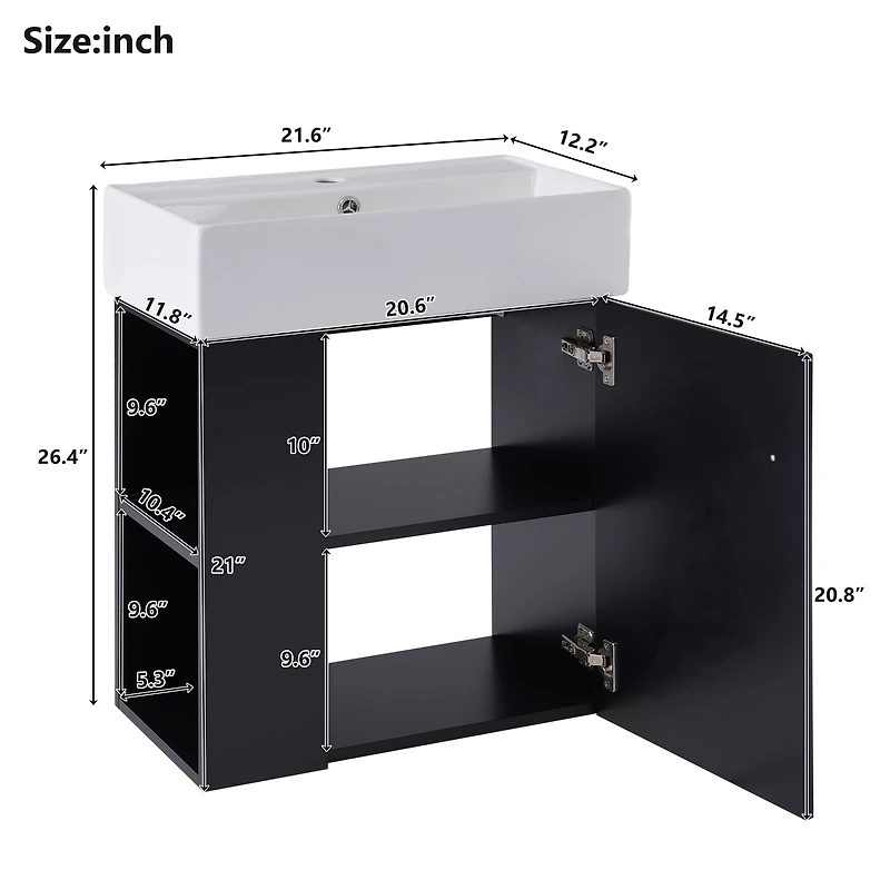 Homy Casa 30 in Onyx Black Kitchen Sideboard with Ceramic Sink