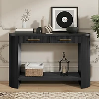 Noble House Console Table with Storage Drawers, Narrow Modern Wood Entryway Sofa Table for Living Room and Hallway,Black