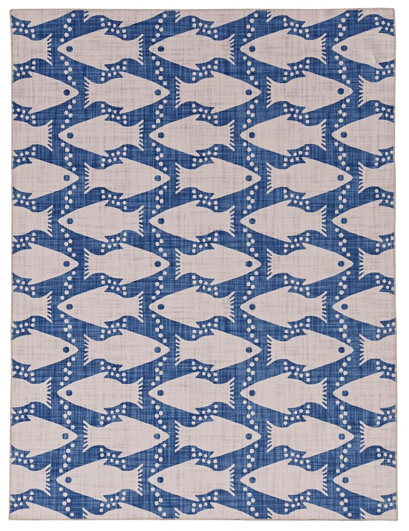 Tapis d'appoint lavable Seabourne 3 pi x 5 pi ivoire et bleu