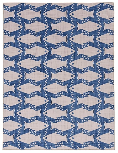 Tapis d'appoint lavable Seabourne 3 pi x 5 pi ivoire et bleu