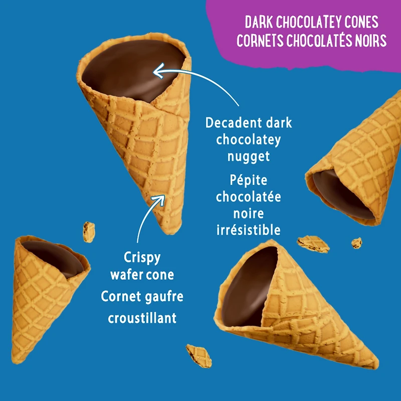 DRUMSTICK BITES, Decadent dark chocolatey bite-sized mini wafer cones, The last bite from Canada's favourite cone, 76 g