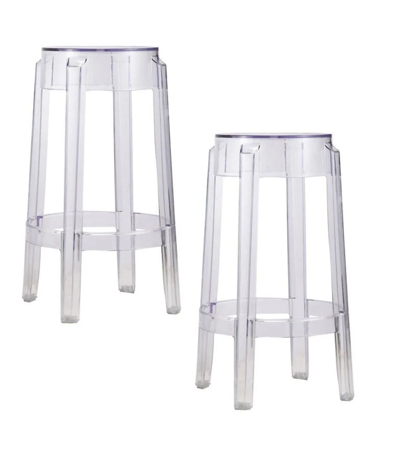 Tabouret de comptoir clair transparent, Tabouret sans dossier en acrylique, Tabouret de comptoir Kitchen Island avec repose-pieds Ensemble 2