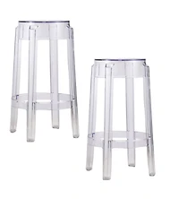 Tabouret de comptoir clair transparent, Tabouret sans dossier en acrylique, Tabouret de comptoir Kitchen Island avec repose-pieds Ensemble 2