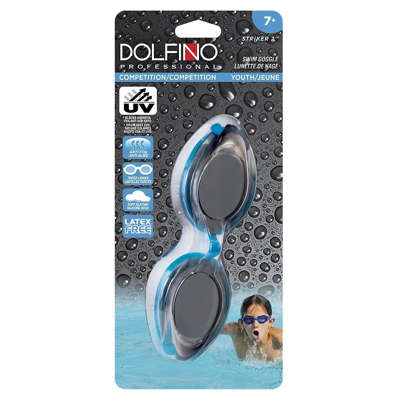 Lunettes de natation Dolfino Pro Striker II pour jeunes - Bleu / Fumée