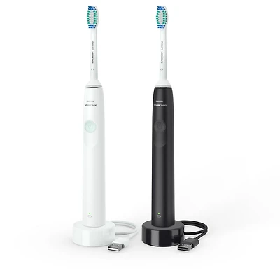 Brosse à dents électrique Philips Sonicare 2300, brosse à dents électrique rechargeable, blanche et noire Sonicare 2 pk