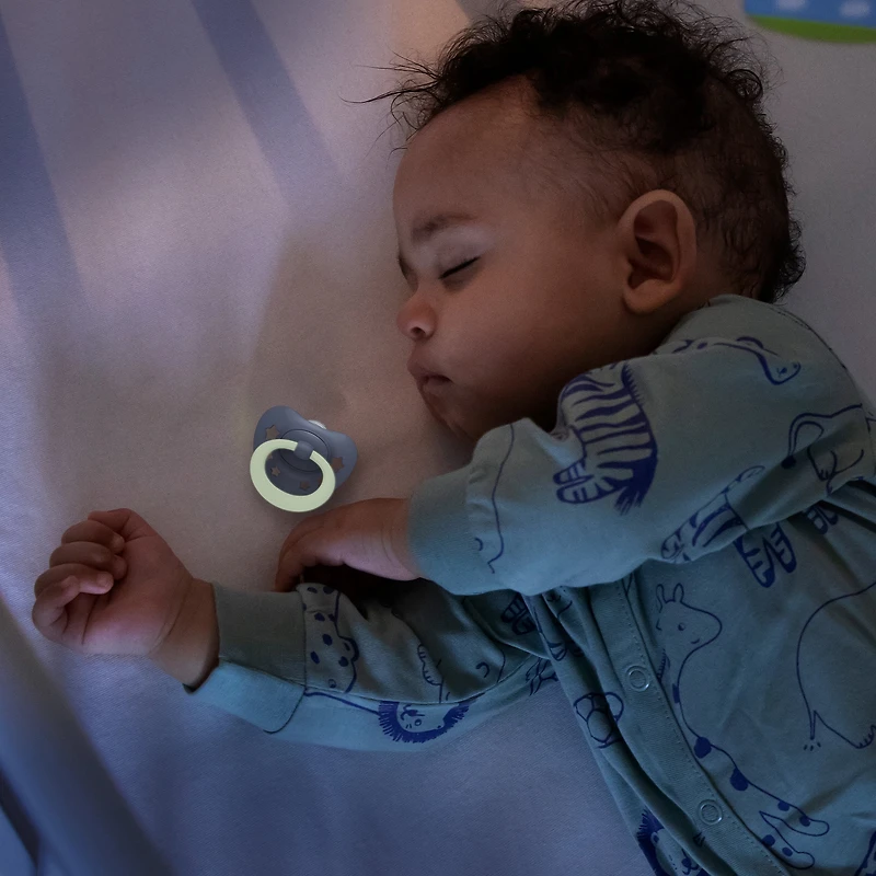 NUK First Choice Classic Night Baby Pacifiers, 0-6 Months, Orthodontic Pacifiers that Glow in the Dark, 95% Baby Acceptance**, Blue, 2 Count