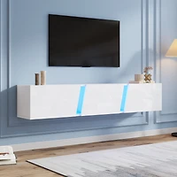Noble House 64.9" Wall-Mounted Lowboard TV Cabinet,LED Lights with 3 Cabinet Doors for 65" TV,White