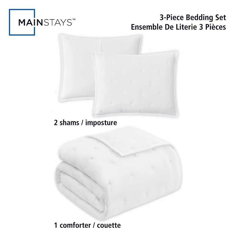 Ensemble de couette 3 pièces Mainstays, blanc arctique, lit double queen Double Queen