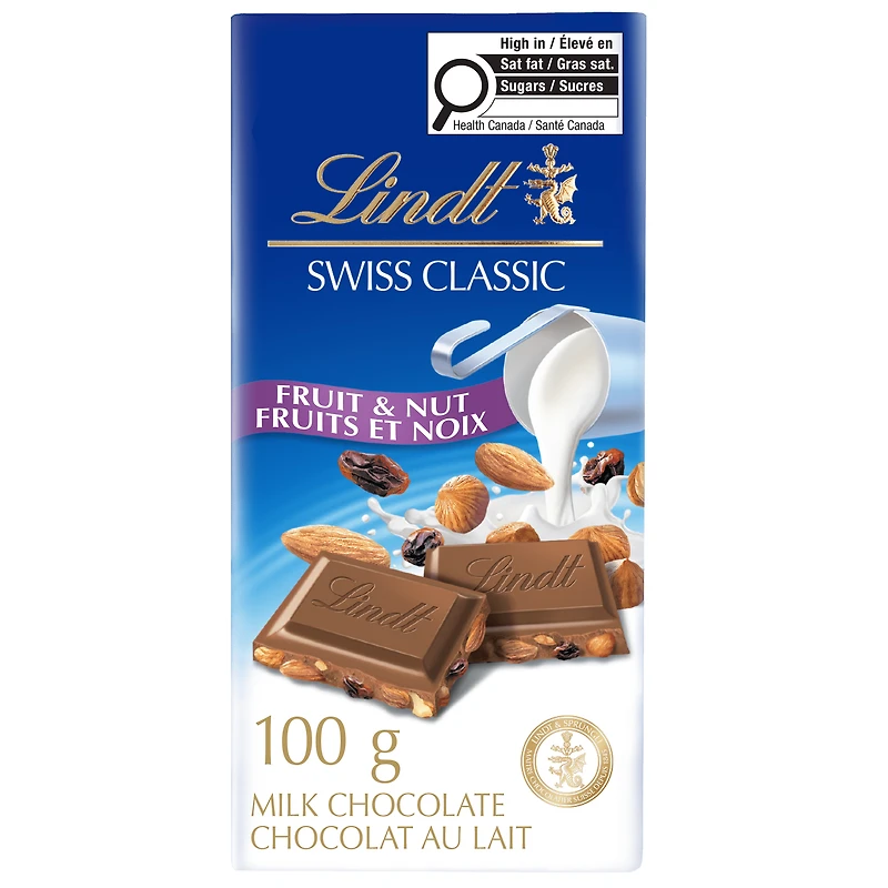 Lindt SWISS CLASSIC Fruit & Nut Milk Chocolate Bar, 100 Grams