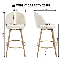 Homy Casa Set of 2 Swivel Upholstered Barstool with Metal Woodgrain Legs and Footrest for Kitchen Dining Room, Biscuit