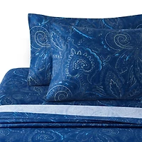 Marina Decoration Printed 600 Thread Count Soft Deep Pocket Hotel Standard Long Staple Cotton Blend Percale All Season Bedding Sheet Set, Navy Blue Paisley Pattern