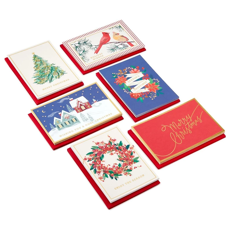 Assortiment de cartes Hallmark de Noël dans une boîte, motifs mignons (6 motifs, 36 cartes et enveloppes)