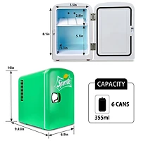 Coca-Cola Sprite Mini Frigo 6 canettes AC/DC, refroidisseur/chauffe-bouteille compact, rangement pour boissons à la maison et en voiture