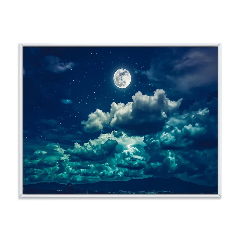 Designart Full Moon In Cloudy Night Sky II FLOAT FRAME WALL ART