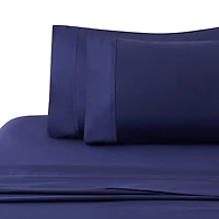 Marina Decoration 600 Thread Count Ultra Soft Deep Pocket Hotel Standard Solid Bedding Long Staple Percale Cotton All Season Sheet Set, Navy Blue Color