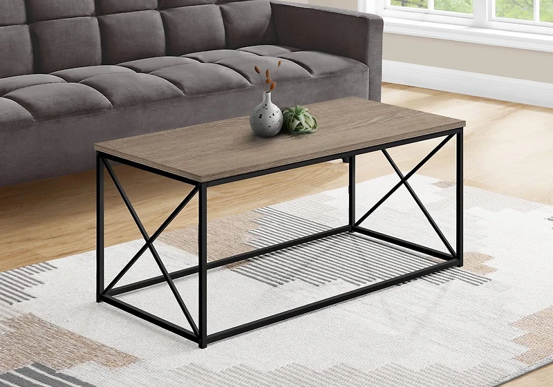 Monarch Specialties Coffee Table, Accent, Cocktail, Rectangular, Living Room, 40"l, Metal, Laminate, Brown, Black, Contemporary, Modern