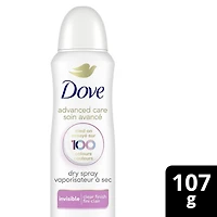 Antisudorifique en Vaporisateur à Sec Dove Soin Avancé Parfum Fini Clair, 107g Antisudorifique